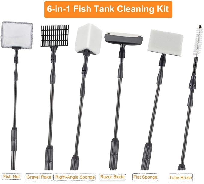 hygger Carbon Fiber 6 in 1 Aquarium Cleaning Tool Kit Al-gae Scraper Scrubber - Image 3