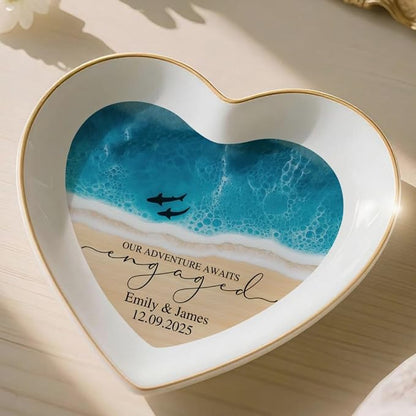 Personalized Beach Ring Dish Engagement Gift, Our Adventure Awaits Engaged by Anniversaree