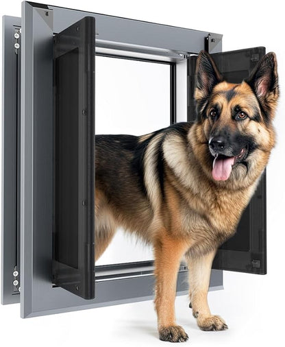 【PATAPLUS】 Aluminum French Large Dog Door, Strong Double Magnetic Flaps by LEADSTOTHETOP