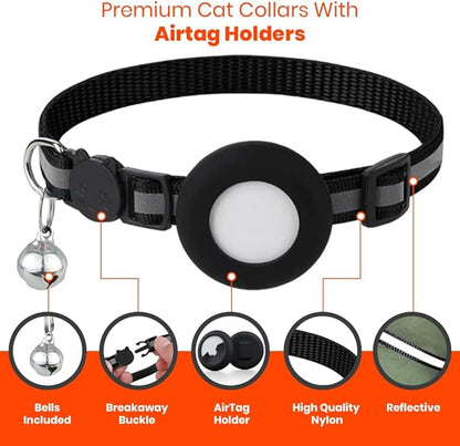 Reflective Cat Collar with AirTag Holders, with Bells, Solid & Safe Collars - Image 2