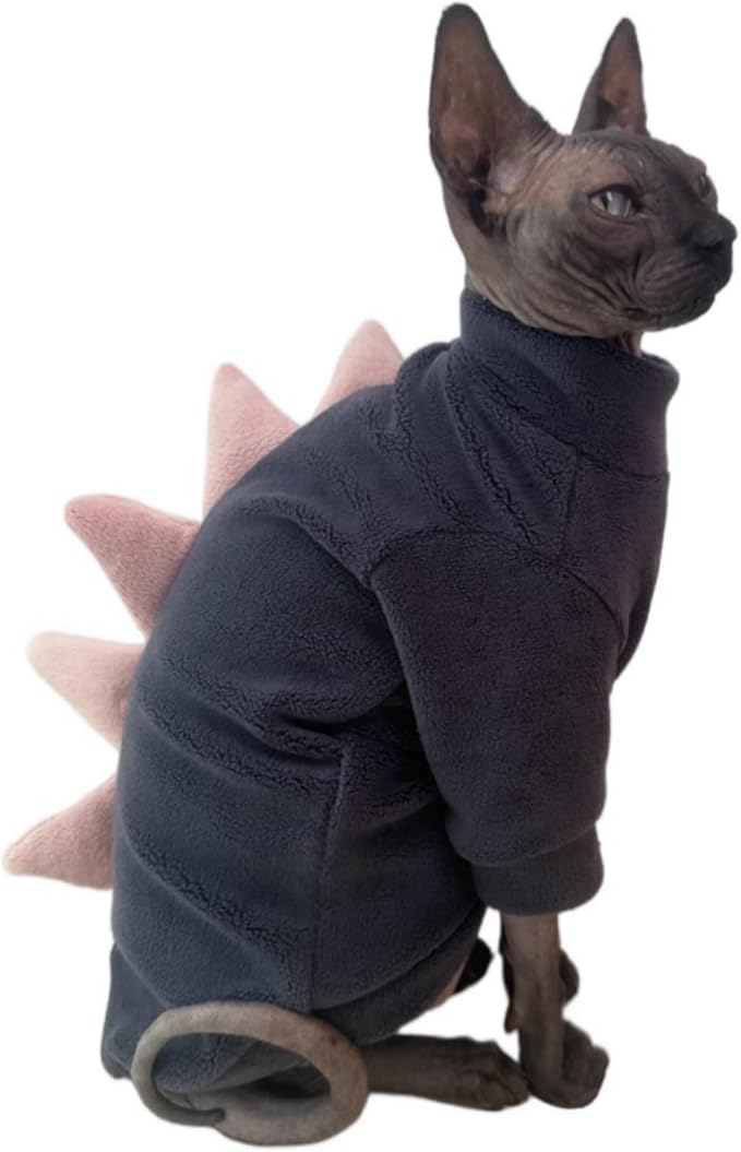Dinosaur Sphynx Cat Clothes, Soft Polar Fleece Sweater - Image 3