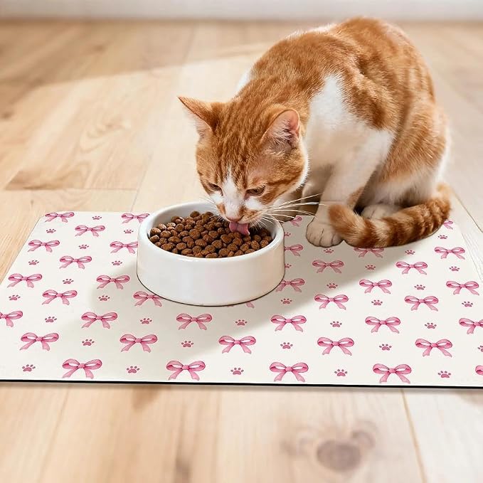 Pink Bow Dog Food Mat for Pet Cat Food Mat, Paws Absorbent Quick Dry Dog Bowl - Image 4