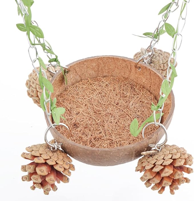 Bird Natural Coconut Nest Sugar Glider Hanging Swing Toy - Image 4