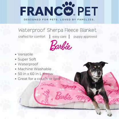 Franco Pet Barbie Super Soft Cozy Waterproof Sherpa-Backed Blanket Throw - Image 2