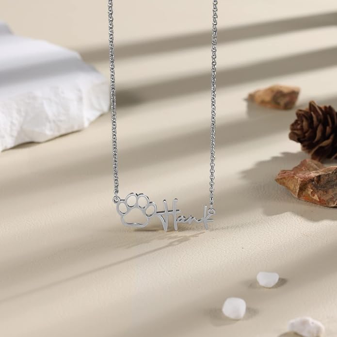 Personalized Cute Dog Cat Paw Name Necklace Forever Love Custom Heart Pendant - Image 3