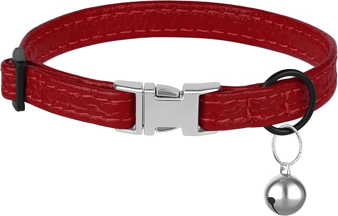 Leather Cat Collar with Buckle and Removable Bell - Image 7