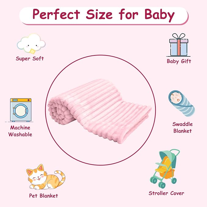 Soft Fleece Baby Blanket Ultra Cozy Pink Baby Blankets - Image 7