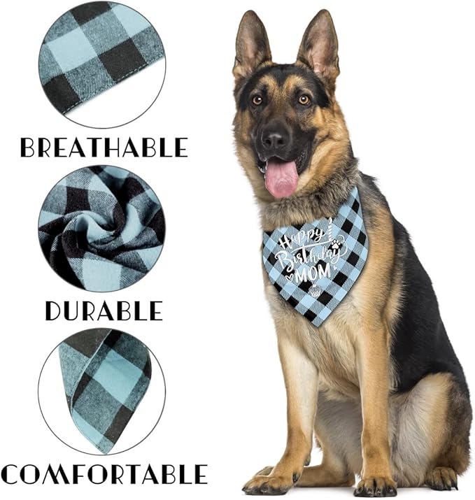 Dog Bandana, Happy Birthday Mom Dog Bandana, Dogs Scarf Classical Plaid Printing - Image 3