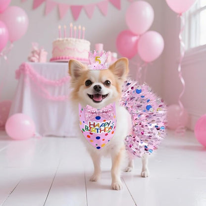 hoyuwak Dog Birthday Party Supplies Girl Dog Birthday Bandana Tutu Set Cute Hat - Image 7