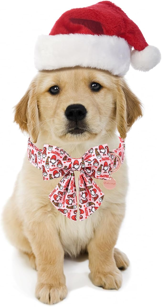 Christmas Dog Collar with Bow Tie, Cotton Christmas Bowtie Collar - Image 4