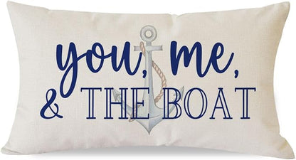 PANDICORN Lake Throw Pillow Cover 12x20 Inch Blue Words You Me and The Boat by PANDICORN