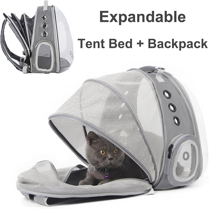 Back Expandable Cat Backpack Carrier, Fit up to 12 lbs, Space Capsule Bubble - Image 3