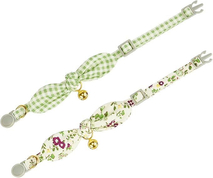 Bowtie Cat Collar with Bell, 2 Pack Cotton Breakaway Kitten Collars with - Image 4