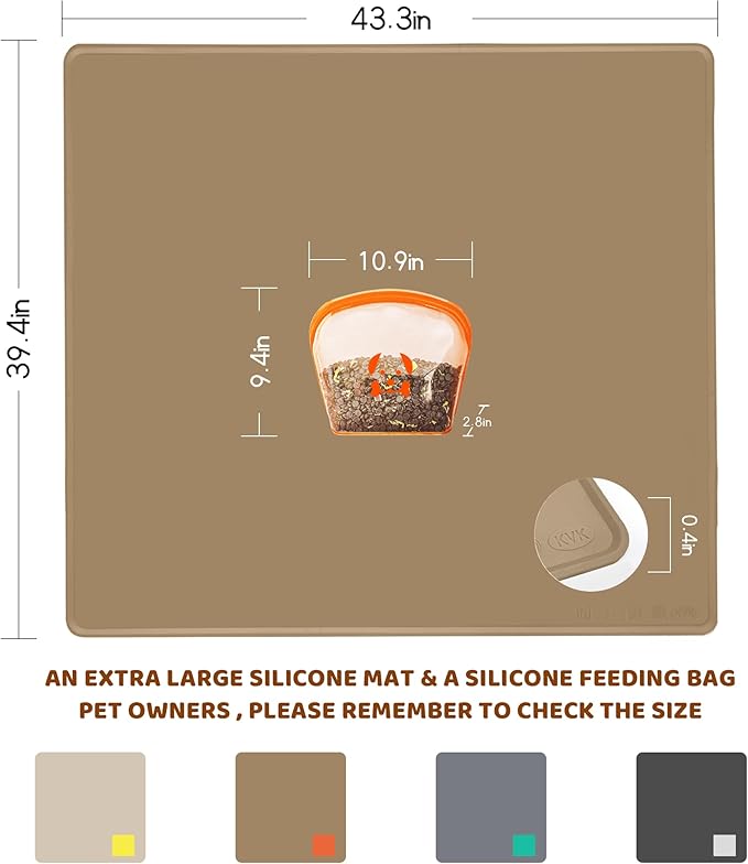 Extra Extra Large Silicone Dog Food Mat 39.4×43.3in and 128oz Silicone Bag Set - Image 2
