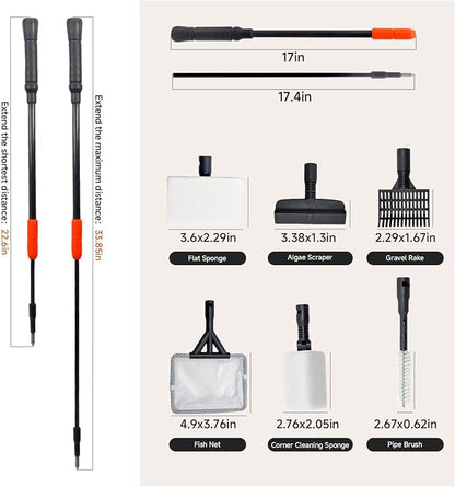 6 in 1 Aquarium Cleaning Tool Kit, Telescopic Handle Design, - Image 2