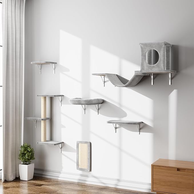 NUNU LAB Wall Mounted Cat Climber Set, Scratcher Board and Hammock, Shelves by NUNULAB