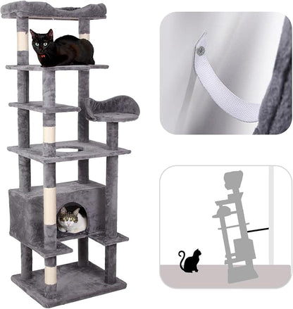 71'' Velvet Cat Climbing Frame, Large Top Padded Perch and Playhouse, - Image 5