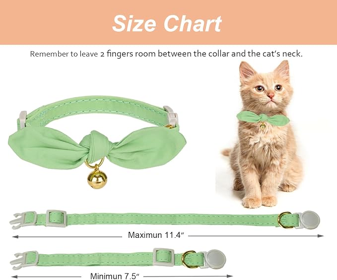 Bunny Ear Cat Collar with Bell and Bow Tie, Breakaway Cute Bowtie Kitten Collars - Image 8