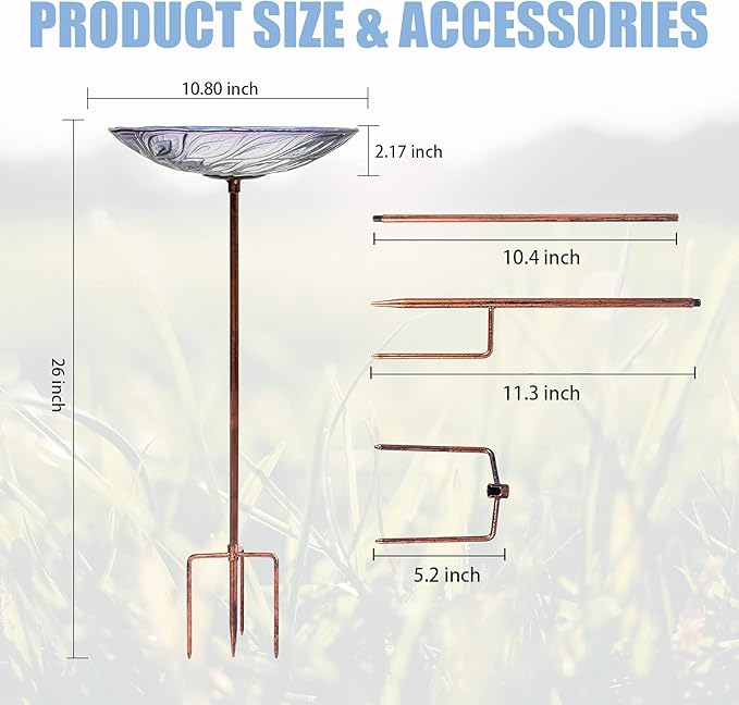 VCUTEKA Glass Bird Bath Outdoor BirdBath Garden Bird Feeder - Image 4
