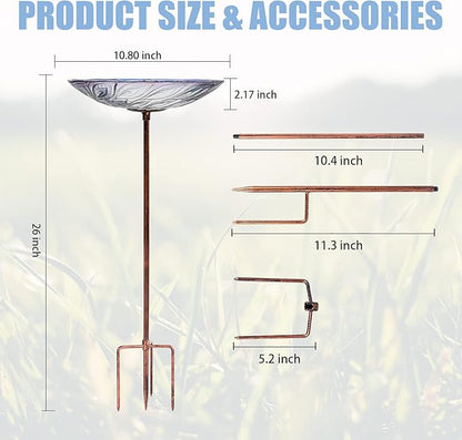 VCUTEKA Glass Bird Bath Outdoor BirdBath Garden Bird Feeder - Image 4