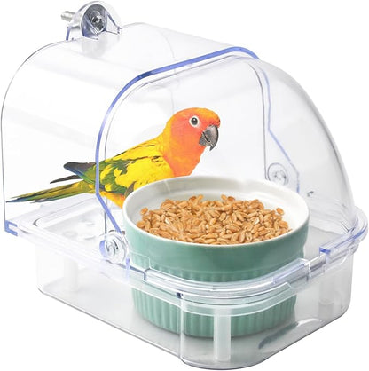Bird Cage Feeder with Ceramic Bowl, 2 in 1 No Mess Bird Feeder and Transparent by MUYG