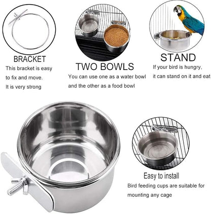 PINVNBY Parrot Feeding Cups Birds Food Dish Stainless Steel Parrot Feeders - Image 3