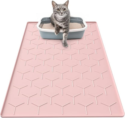 Silicone Cat Litter Trapping Mat, Large Waterproof 34" X 22" Cat Litter Box Mat by Garoopion