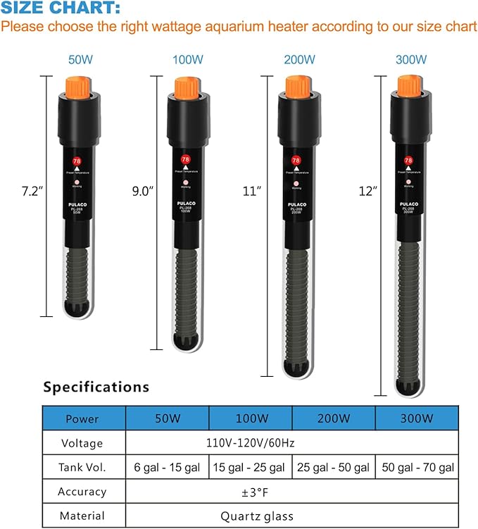 PULACO 300Watt Aquarium Heater for 50-70 Gallon Fish Tank, Adjustable - Image 2