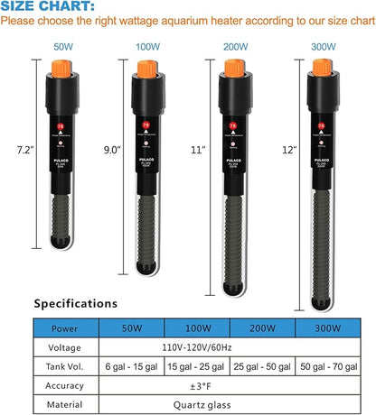 PULACO 300Watt Aquarium Heater for 50-70 Gallon Fish Tank, Adjustable - Image 2
