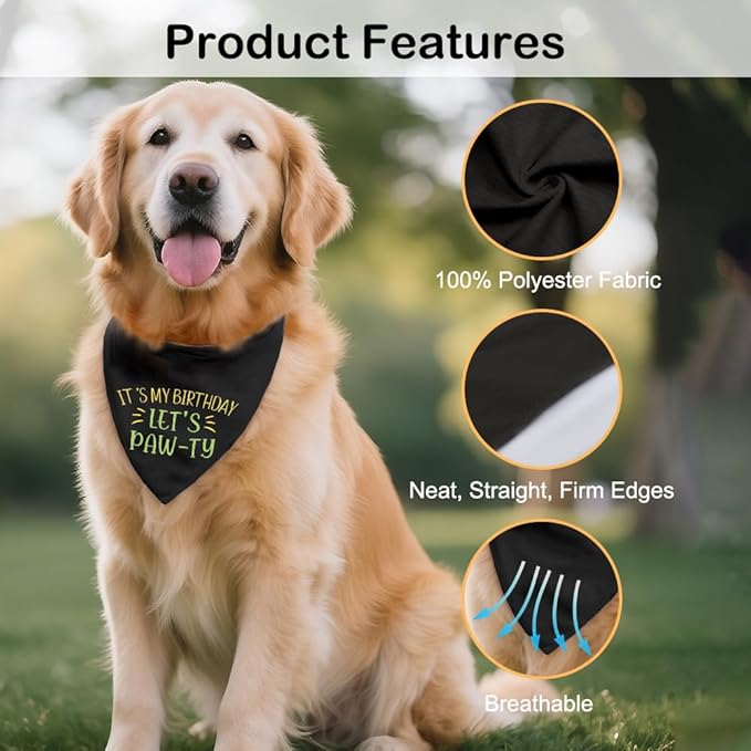 It's My Birthday Let's Paw-ty Black Dog Bandana, Cute Pet Birthday Bandana Gifts - Image 3