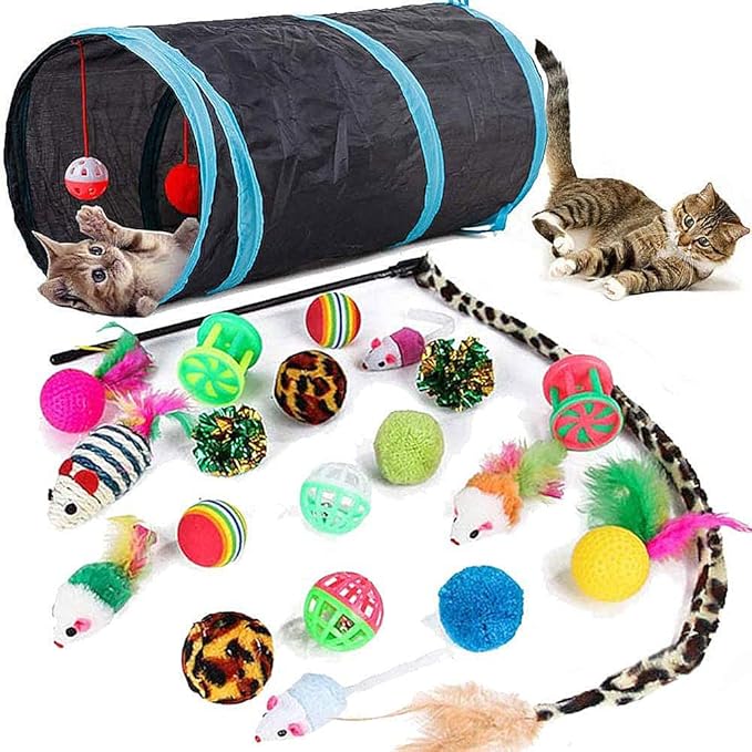 21 Pcs Cat Toys for Indoor Cats Collapsible Cat Tunnel Interactive Feather by Speedy+Panther