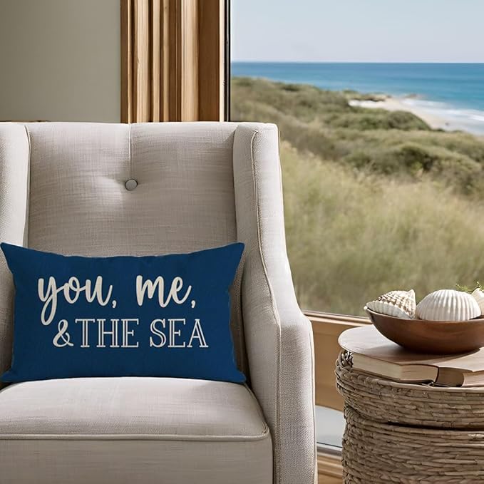 PANDICORN Summer Beach Throw Pillow Cover 12x20 Inch Sayings You Me and The Sea - Image 4