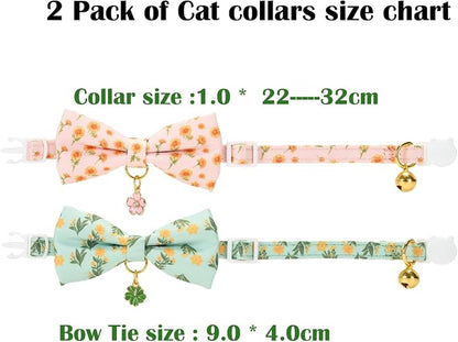 2 Pack Cat Collars, Removable Bowtie, Floral Pattern, Safety Breakaway Clasp - Image 3