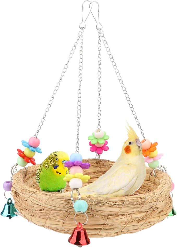 Hypeety Natural Handwoven Straw Nest Bed Large Bird Swing Toy by Hypeety