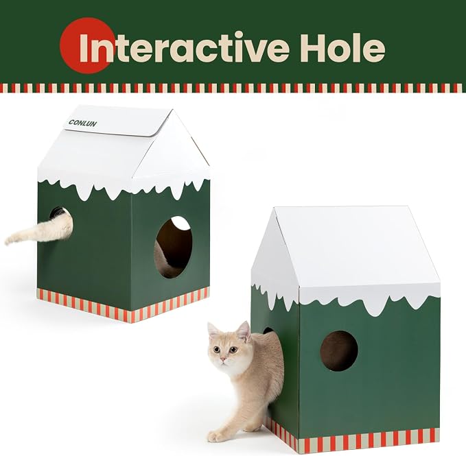 Cardboard Cat House with Scratch Pad & Catnip, Cat Play Scratching House - Image 4