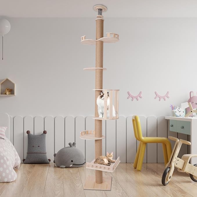 Floor to Ceiling Cat Tree, 100.4-104.3" Tall Cat Tower - Image 6