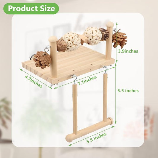 Litewoo Bird Perch Wooden Platform Bird Swing Chew Toys Play Gyms Exercise - Image 2