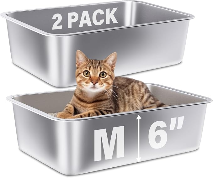 Stainless Steel Litter Box 2 Pack, Medium Metal Litter Box by Futam