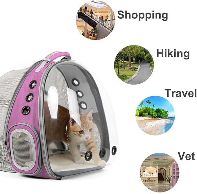 Expandable Pink Cat Backpack Carrier, Fit up to 12 lbs, Space Capsule Clear - Image 4