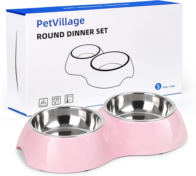 Stainless Steel Dog Bowls Set – Dual Non-Slip Pet Dishes by Petvillage