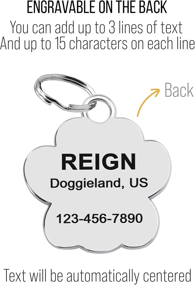 Paw Shape Dog ID Tag Stainless Steel Custom Laser Engraved, Cute Bling Glitter - Image 5