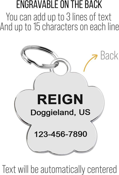 Paw Shape Dog ID Tag Stainless Steel Custom Laser Engraved, Cute Bling Glitter - Image 5