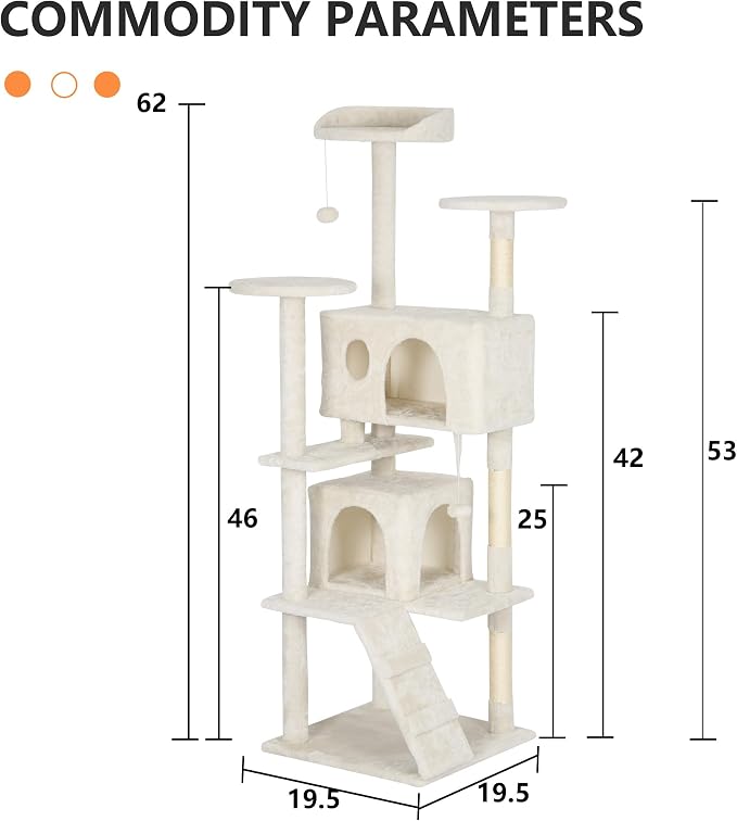 BestPet | 62" Cat Tree Tower | Beige | Sturdy, Hanging Cat Toys, Observation - Image 7