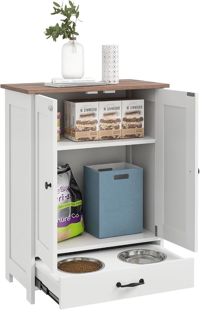 PawHut Pet Feeding Station, Elevated Dog Bowls, Dog Food Storage Cabinet by PawHut