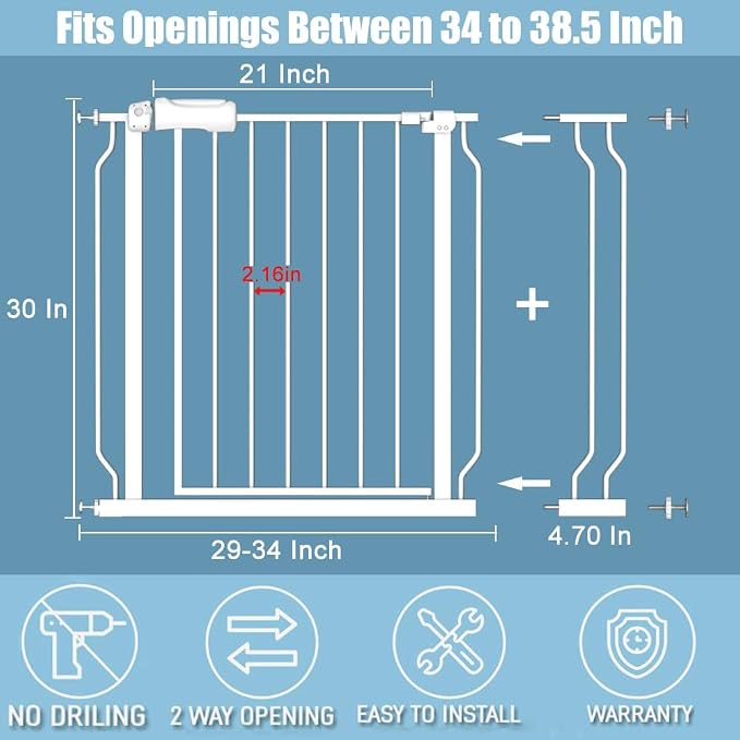 Extra Wide Baby Gate 4.72in Extensions Walk Through Baby Gate Pressure Mount - Image 4