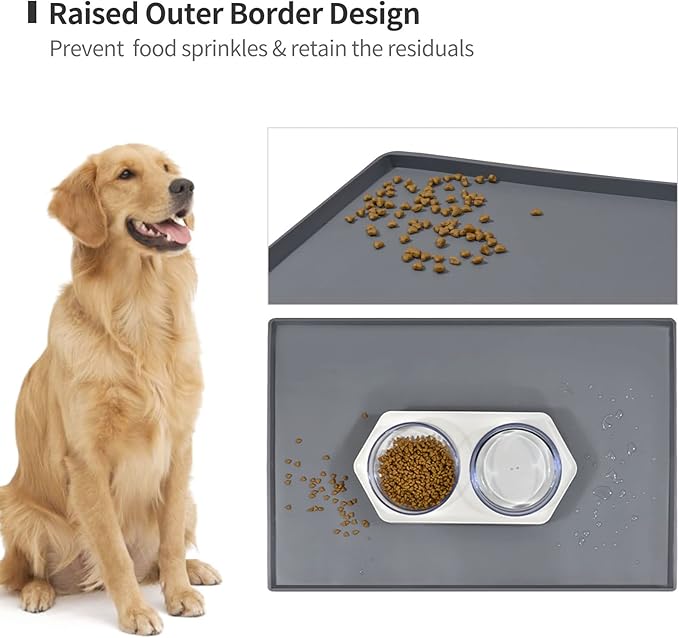 Dog Food Mat, Silicone Waterproof Food Tray, Non Slip Pet Bowl Mats Placemat - Image 3