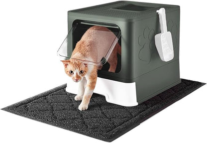 Cat Litter Box with X-Large Litter Mat and Scoop, Large Covered Litter Box with by Medario