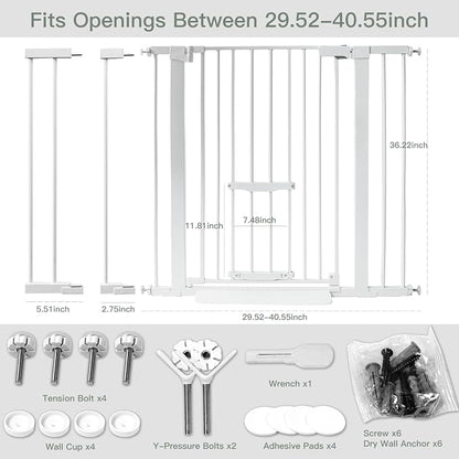 37 Inch Tall Baby Gate with Cat Door, Adjustable 29.55" and -40.55" Wide Auto - Image 2