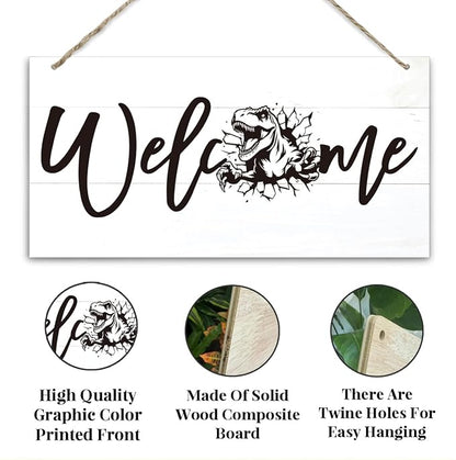 Welcome Sign for Front Door, Welcome Decor Wooden Hanging Sign, Tyrannosaurus - Image 3