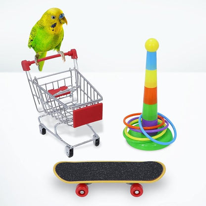 Wontee Bird Toys Mini Shopping Cart Skateboard Ring Toy - Image 3